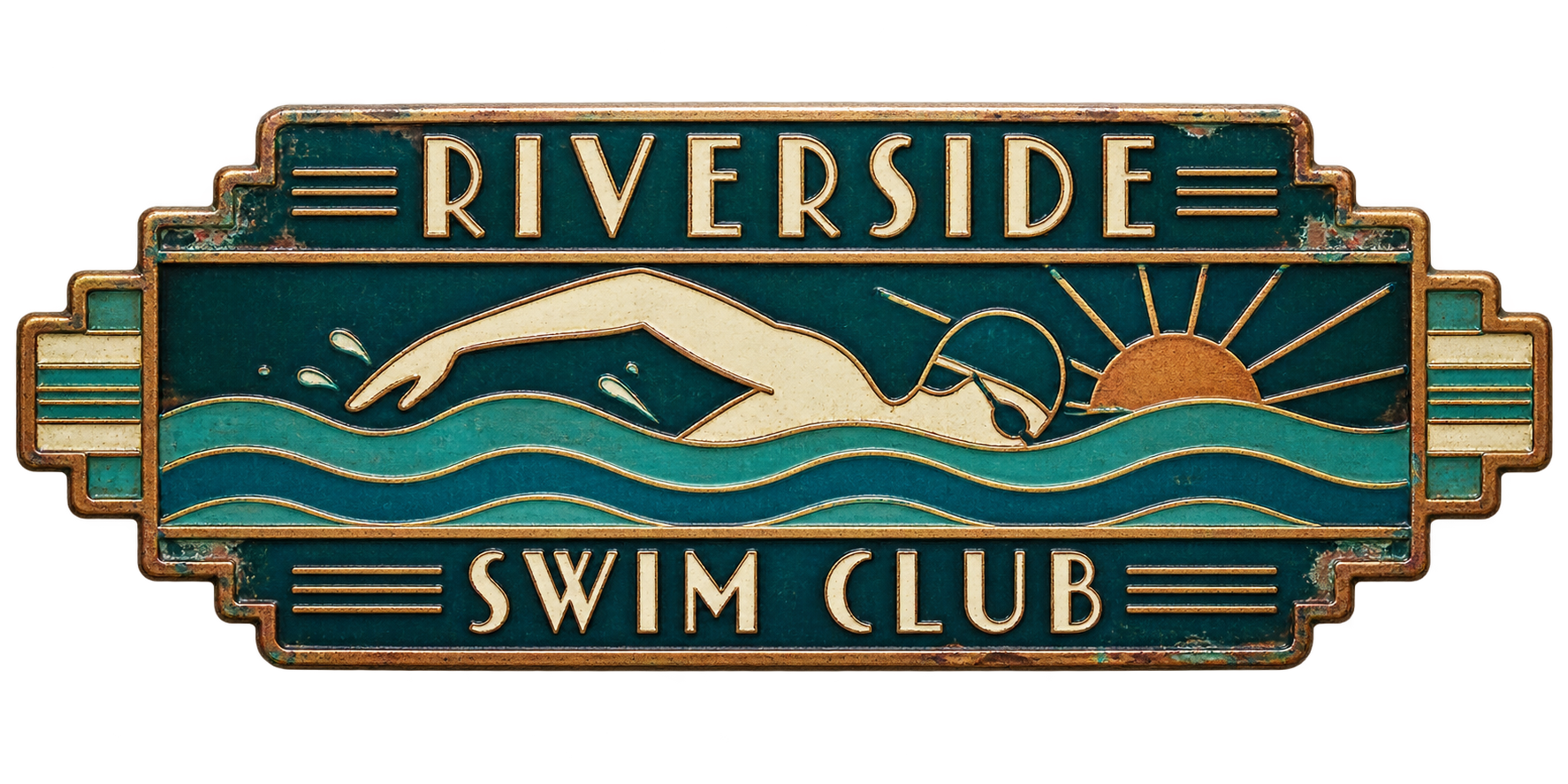 Fictional Riverside Swim Club Art Deco emblem
